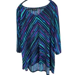 Bob Mackie Wearable Art Colorful Stretch Knit Tunic Top Blouse Size 1X
